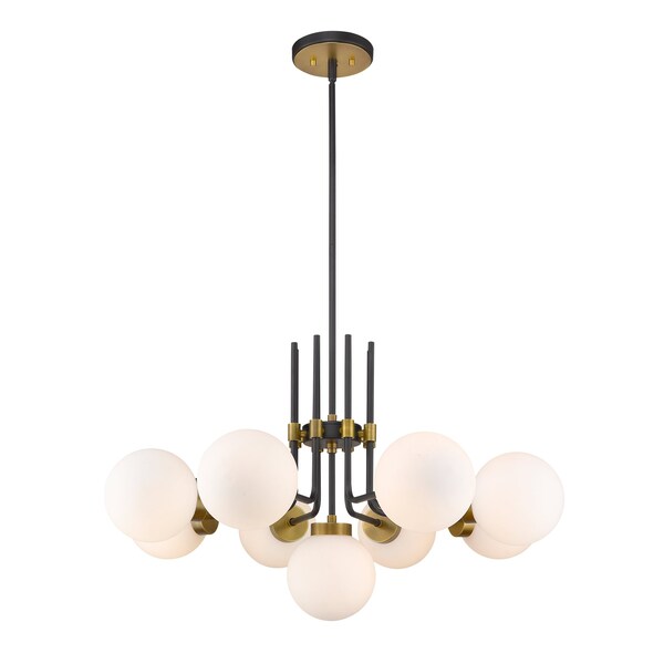 Z-Lite Parsons 9 Light Chandelier, Matte Black, Olde Brass & Opal 477-9MB-OBR - main